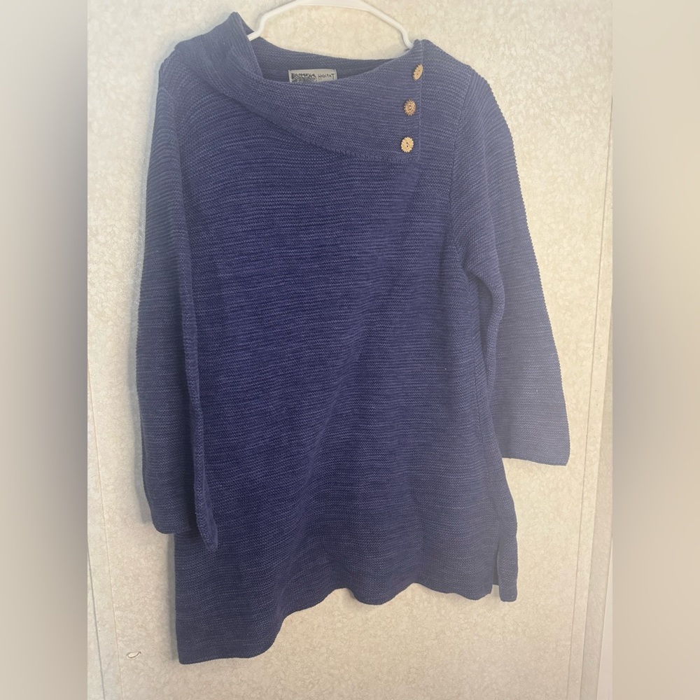 Habitat Navy Blue Cowl Neck Sweater Oversized Lagenlook Hippie Cotton Medium